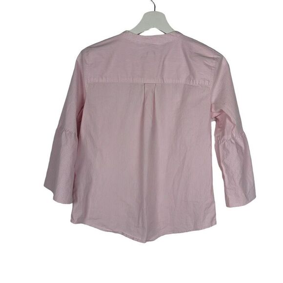 J. Crew Poplin bell-sleeve top size 2 Pink White Stripe - Picture 2 of 5